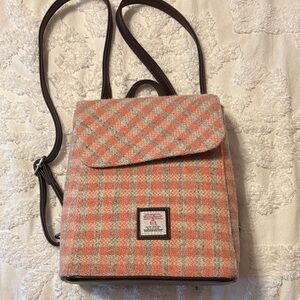 Stylish Checkered Backpack in Orange and Cream